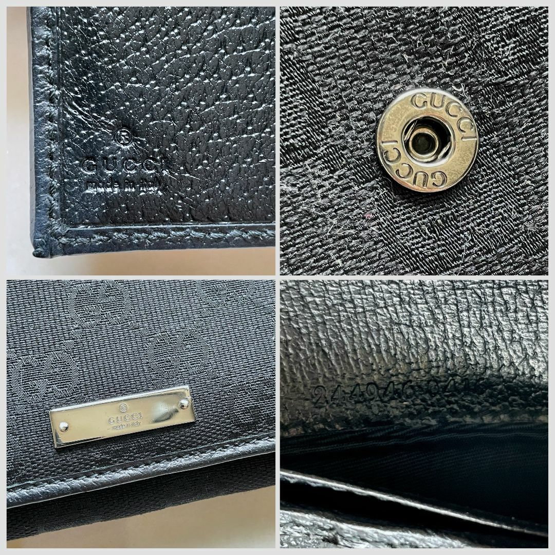 グッチGUCCI GGキャンバスGGインプリメレザー長財布金具黒