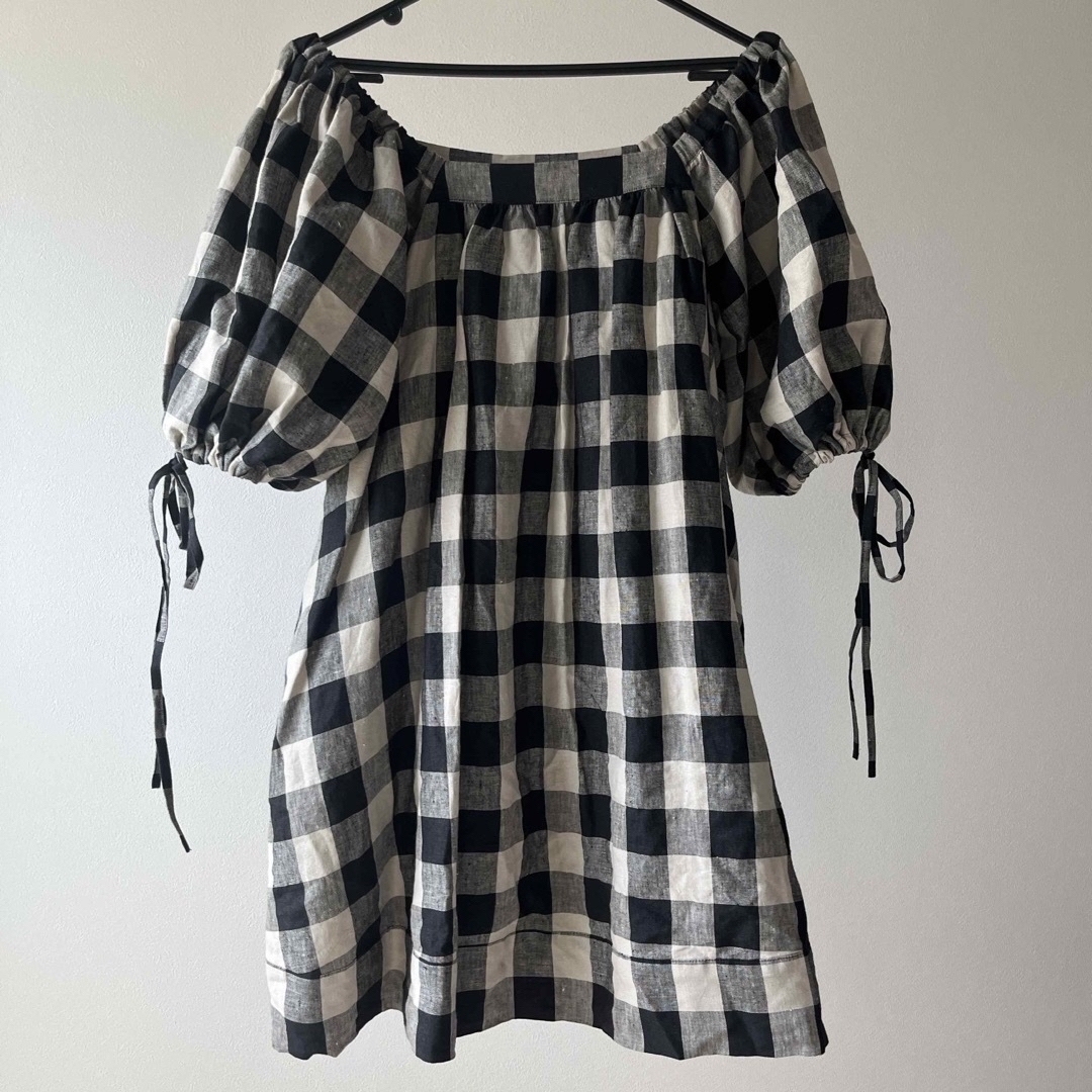 Off Shoulder Gingham Tunic / Rosary Moon Off Shoulder Gingham Tunic / Rosary Moon