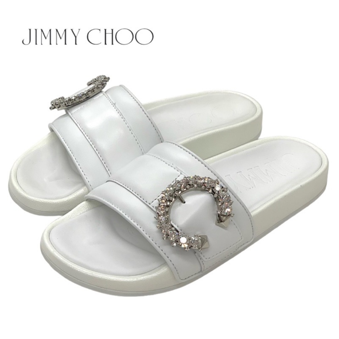 JIMMY CHOO - ジミーチュウ JIMMY CHOO FALLON サンダル 靴 シューズ レザー ホワイト 白 フラットサンダル ミュール ビジュー