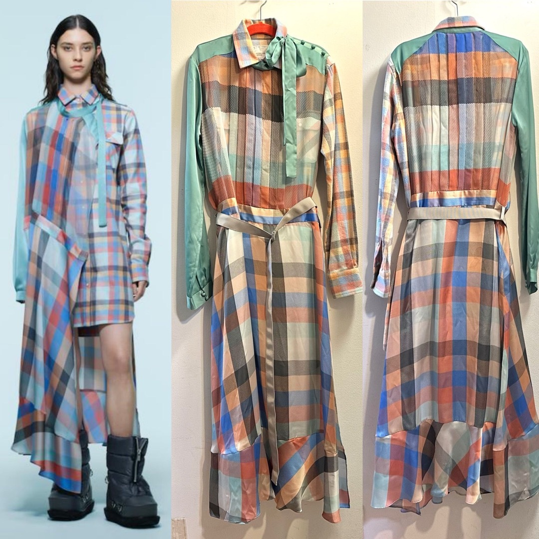 sacai - 新品同様 sacai チェック ドッキングワンピースの通販 sacai - 新品同様 sacai チェック ドッキングワンピースの通販