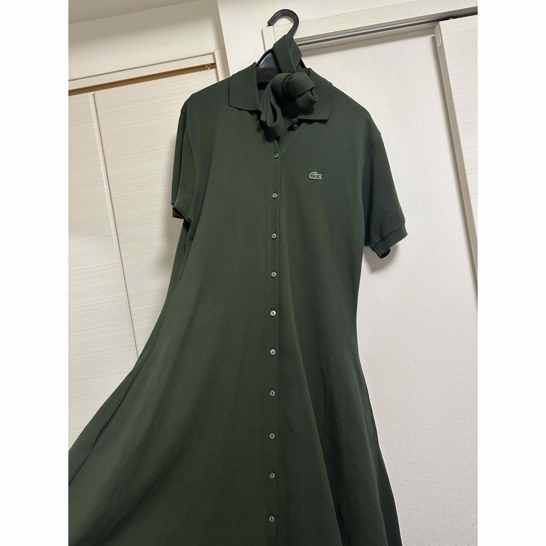 LACOSTE - ラコステ ベルトリボンポロワンピース 34グリーンの LACOSTE - ラコステ ベルトリボンポロワンピース 34グリーンの