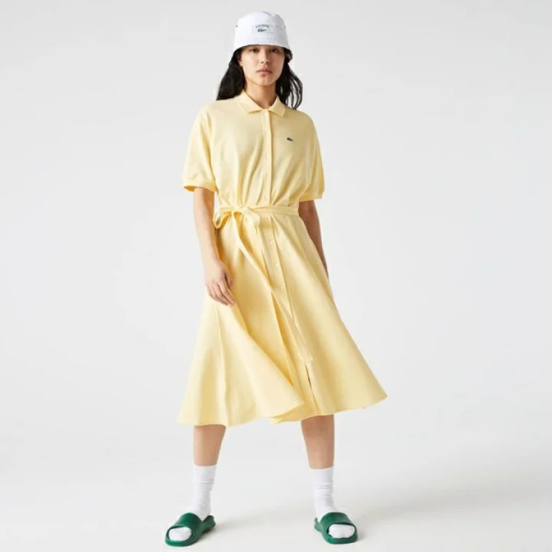 LACOSTE - ラコステ ベルトリボンポロワンピース 34グリーンの LACOSTE - ラコステ ベルトリボンポロワンピース 34グリーンの