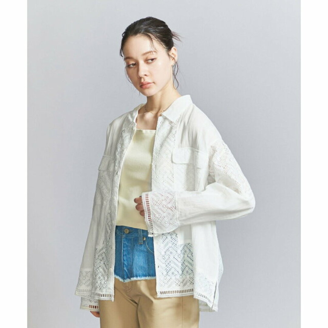 WHITE】レースドッキング シャツ WHITE】レースドッキング シャツ