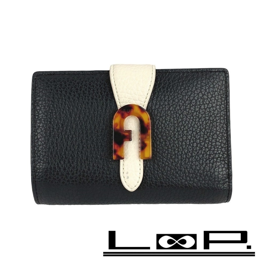 FURLA - ◆お値打ち品◆　■新同■　フルラ ソフィアグレイニー 2つ折り 財布 べっ甲柄 レザー ブラック 【181887】