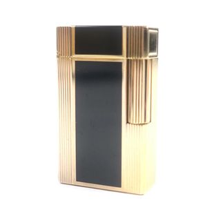 デュポン(DUPONT)の外装美品★Dupont デュポン ライン1 ロング ラッカー ストライプ ローラー式 ガス ライター ブラック ゴールド ケース付き フランス製 メンズ 着火不可(タバコグッズ)