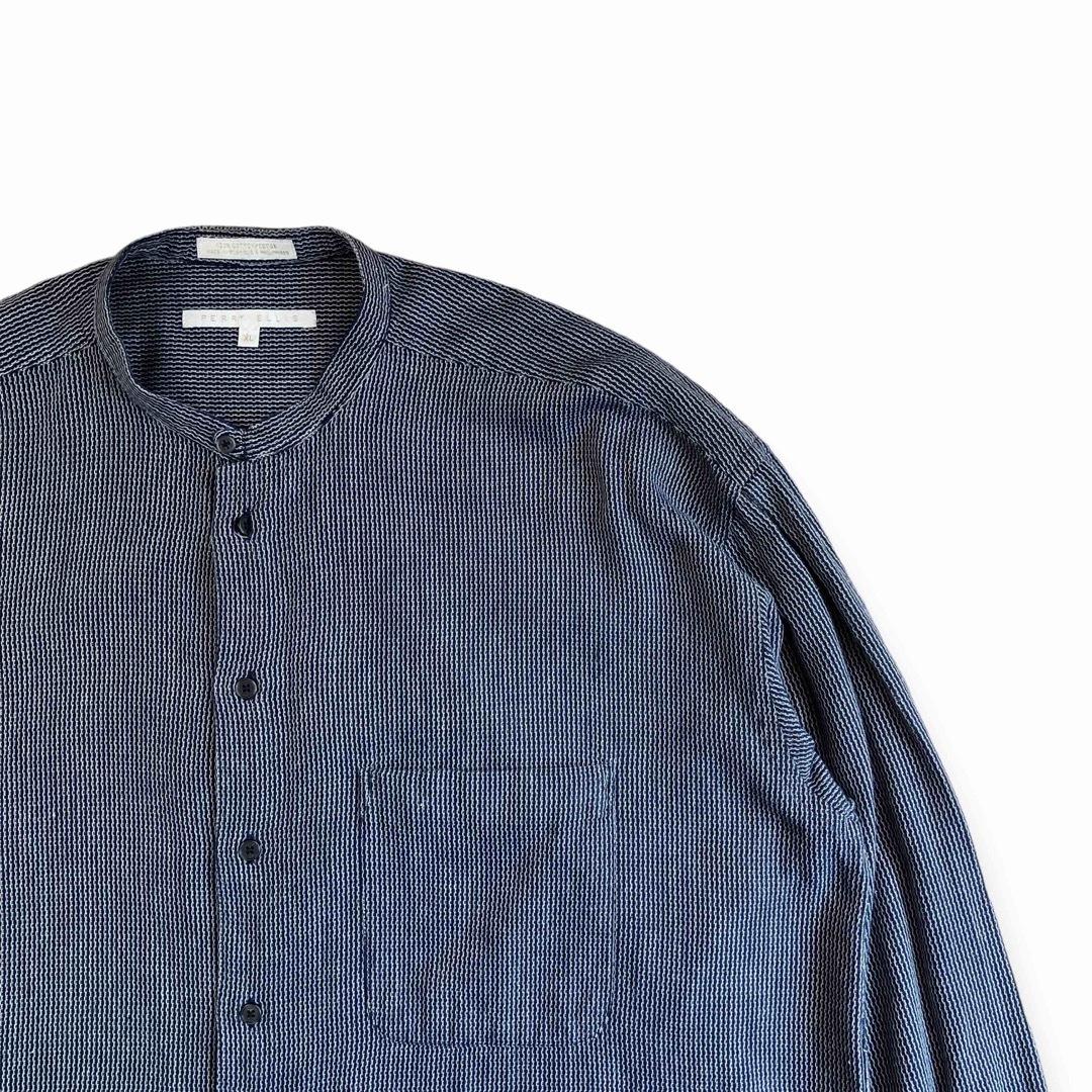 PERRY ELLIS - 90s ペリーエリス ノーカラーシャツ バンドカラー PERRY ELLIS - 90s ペリーエリス ノーカラーシャツ バンドカラー