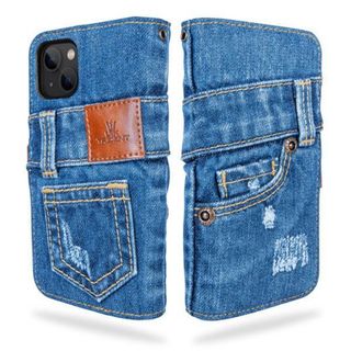 iPhone14Pro/14用ダメージデニム手帳型ケース　UK TRIDENT(iPhoneケース)