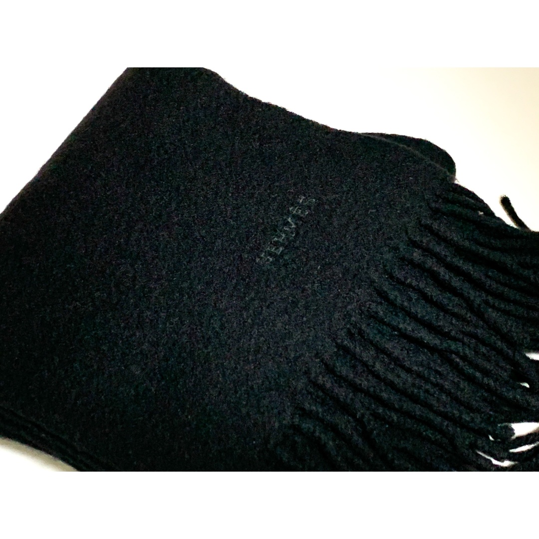 HERMES エルメス カシミヤ カシミア 黒 ブラック マフラー HERMES エルメス カシミヤ カシミア 黒 ブラック マフラー
