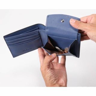 本革 レザー 折り財布 メンズ 財布 黒 ブラック 大容量 プレゼント 青(折り財布)