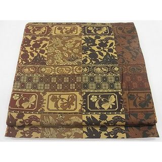 平和屋着物◎両面　全通柄袋帯　色紙花唐草舞蝶文　逸品　CAAF4338ou(帯)