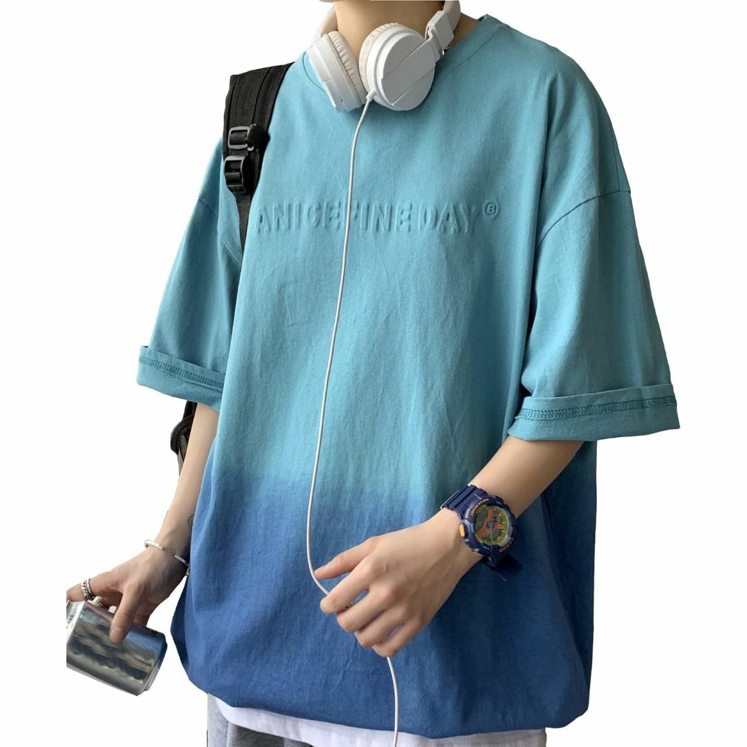 [ATCGAUG] tシャツ メンズ 夏服 半袖 五分袖 グラデーション 大きい