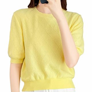 [プレココ] 10カラー ダイヤ柄 カットソー 綿 薄手 涼しい 春夏 夏 上品(ノーカラージャケット)