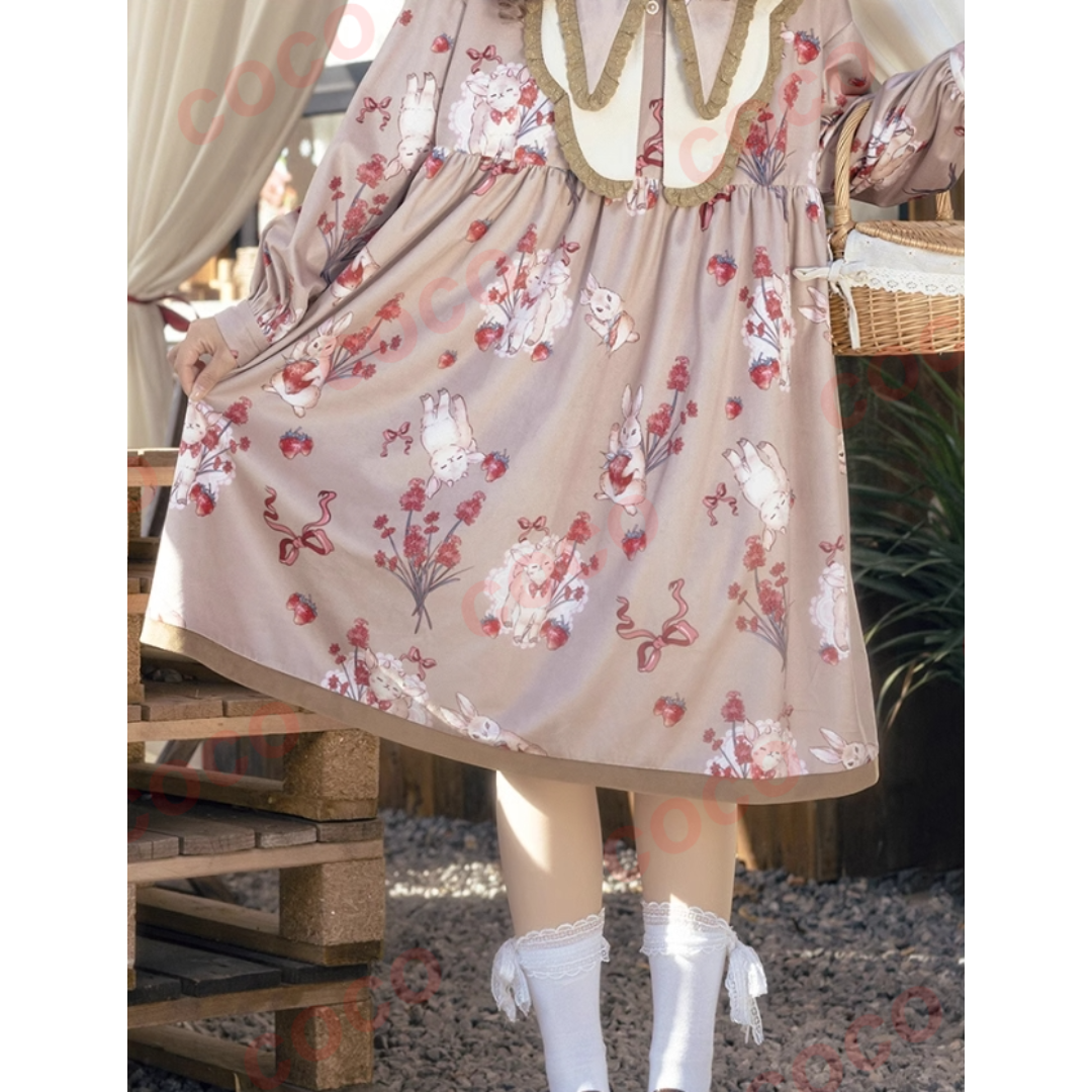 オリジナル lolita クラシカル カーキ色 ロリータ ワンピース