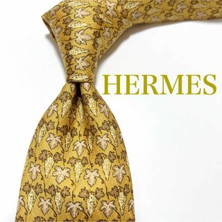 エルメス(HERMES)の美品 エルメス HERMES ネクタイ ハイブランド 総柄 ボタニカル柄 黄色(ネクタイ)