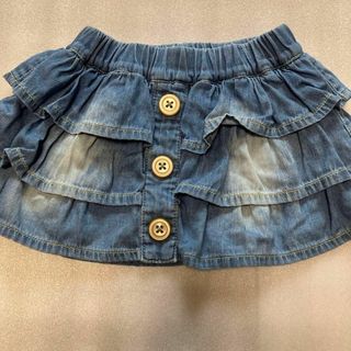 女の子 90 フリルスカート デニム スカート フリフリ ボタン(スカート)