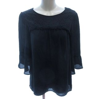 ドレスキップ(DRESKIP)のドレスキップ シャツ ブラウス 切替 レース フレアスリーブ 七分袖 M 紺(その他)