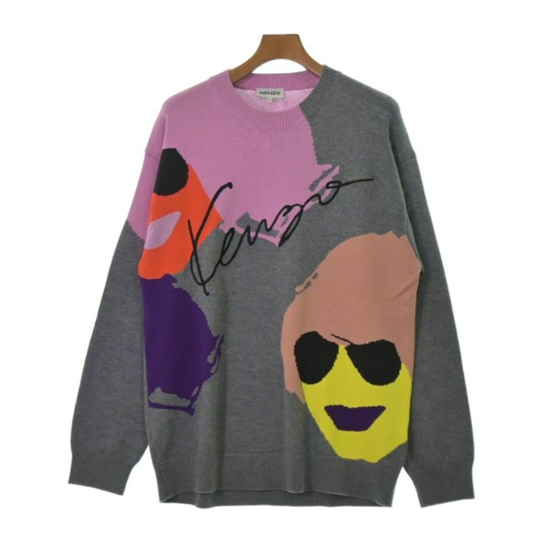 KENZO - KENZO ケンゾー ニット・セーター M グレーx紫xピンク KENZO - KENZO ケンゾー ニット・セーター M グレーx紫xピンク