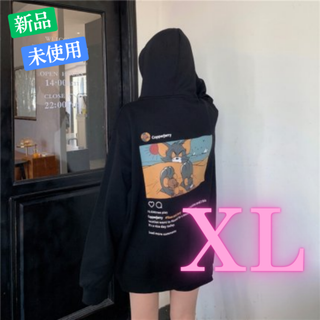 韓国 トムとジェリー Instagram パーカー スウェット 黒 長袖(パーカー)