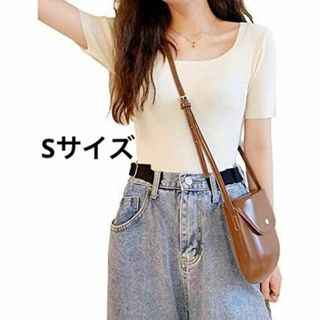 Sサイズ❤️リブニット コンパクト Tシャツ レディース 半袖 白(ノーカラージャケット)