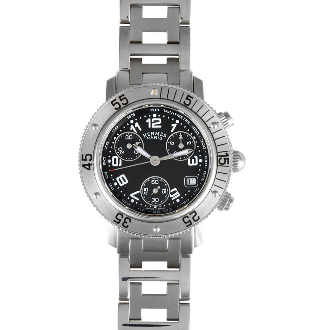 HERMES - エルメス HERMES CL2.310 クリッパー ダイバー クロノグラフ 腕時計 ブラック文字盤 SS レディース【中古】