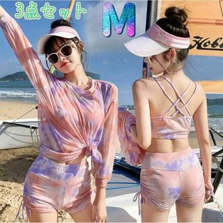 水着　3点セット タイダイ タンキニ ビキニ ショートパンツ Tシャツ　韓国(水着)