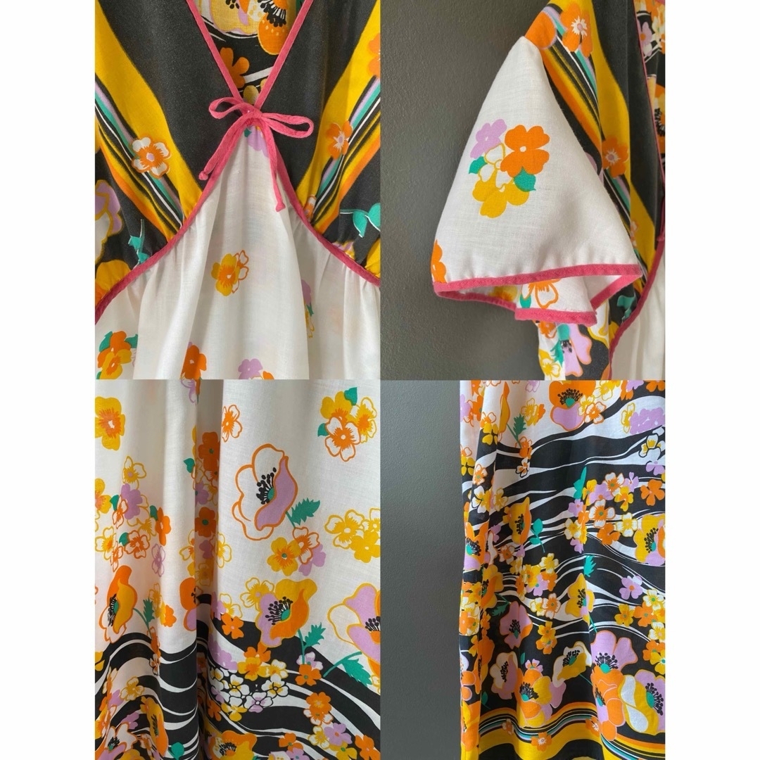 ビンテージ 70s ヨーロッパ 花柄 リボン マーメイド ワンピース ビンテージ 70s ヨーロッパ 花柄 リボン マーメイド ワンピース