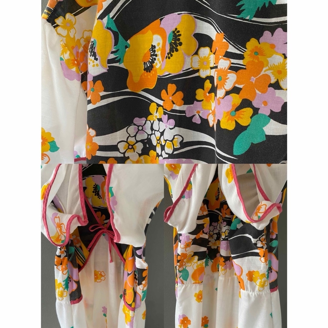 ビンテージ 70s ヨーロッパ 花柄 リボン マーメイド ワンピース ビンテージ 70s ヨーロッパ 花柄 リボン マーメイド ワンピース