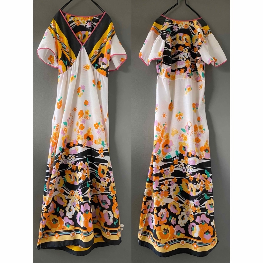 ビンテージ 70s ヨーロッパ 花柄 リボン マーメイド ワンピース ビンテージ 70s ヨーロッパ 花柄 リボン マーメイド ワンピース