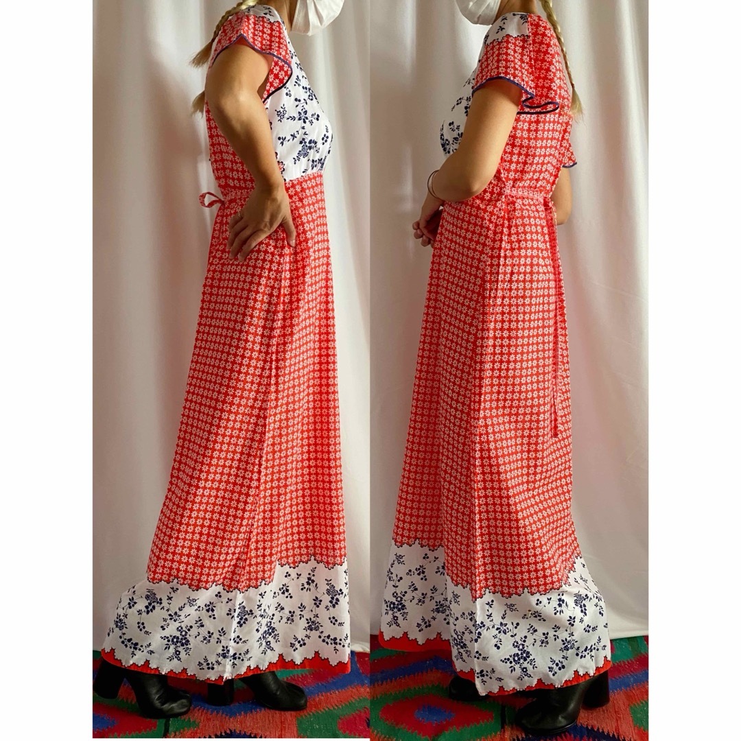 ビンテージ 70s ヨーロッパ シンメトリー 花柄 ドレスワンピース ビンテージ 70s ヨーロッパ シンメトリー 花柄 ドレスワンピース