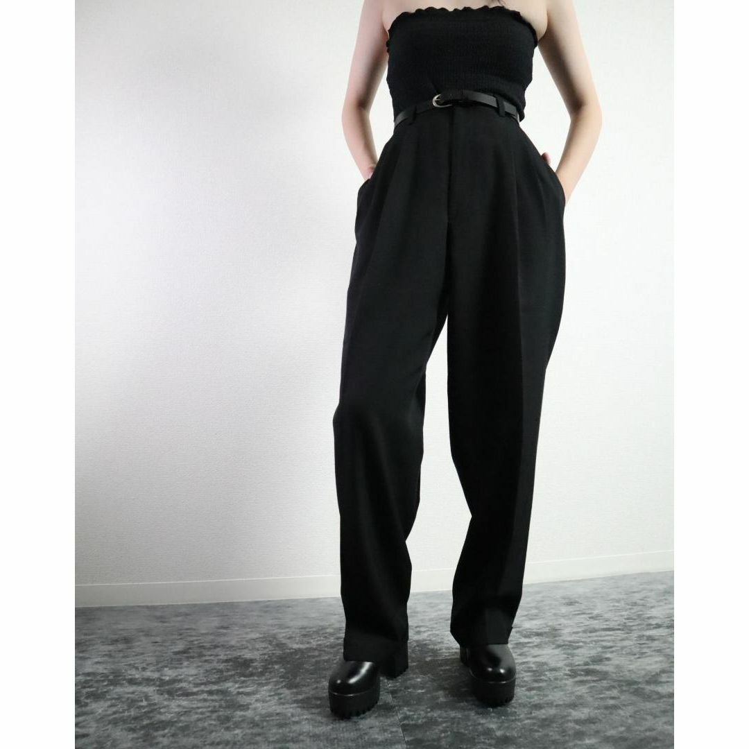 CITY STREETS ウール 3タック ワイドスラックス ダブル W30 黒 CITY STREETS ウール 3タック ワイドスラックス ダブル W30 黒