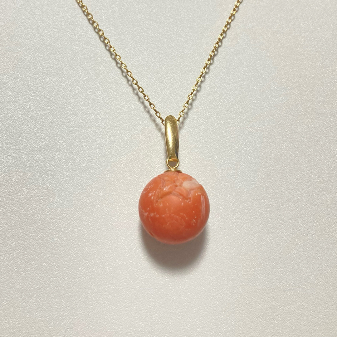 ART VINTAGE - K18 桃珊瑚 ネックレストップ コーラルオレンジ ART VINTAGE - K18 桃珊瑚 ネックレストップ コーラルオレンジ