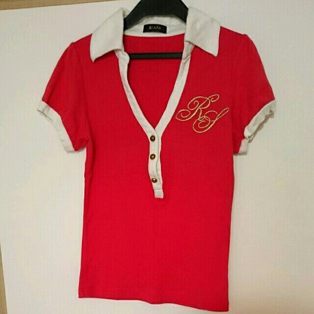 襟付きカットソー綺麗かっこいいポロシャツ M 赤 レディースのトップス(カットソー(半袖/袖なし))の商品写真