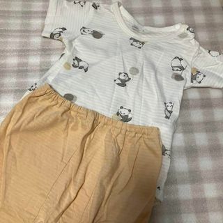 女の子 パジャマ 80 ロンパース 半袖 半ズボン パンダ オレンジ(パジャマ)