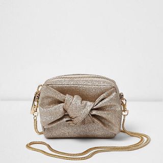 リバーアイランド(RIVER ISLAND)の【新品未使用】RiverIsland リボングリッターチェーンバッグ♡ゴールド(ショルダーバッグ)