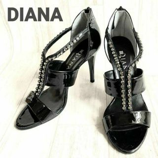 ダイアナ(DIANA)のDIANA ダイアナ サンダル ゴージャス エナメル 黑 ハイヒール24.5(サンダル)