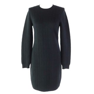 エルメス(HERMES)の極美品◎HERMES エルメス 22SS 2E2505D3 カシミヤ シルク シェーヌダンクル柄 長袖 ロングニットワンピース ブラック 38 イタリア製 正規品 レディース(ひざ丈ワンピース)