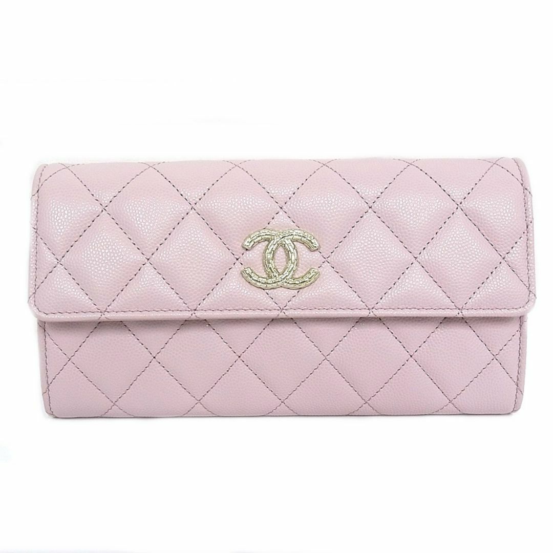 CHANEL - シャネル CHANEL ホック付き長財布 キャビアスキン CHANEL - シャネル CHANEL ホック付き長財布 キャビアスキン