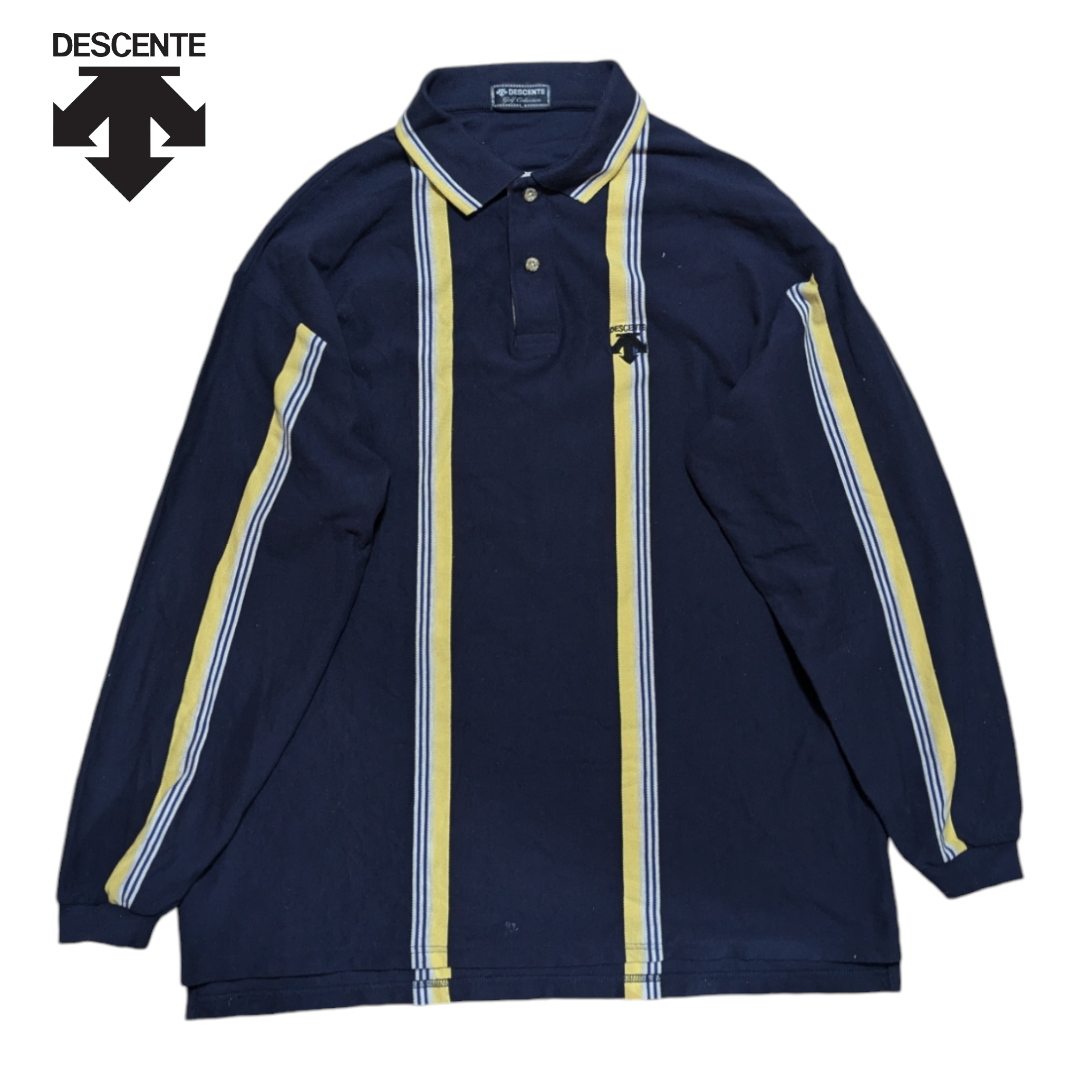 DESCENTE - DESCENTE GOLF COLLECTION ストライプ 長袖ポロシャツ