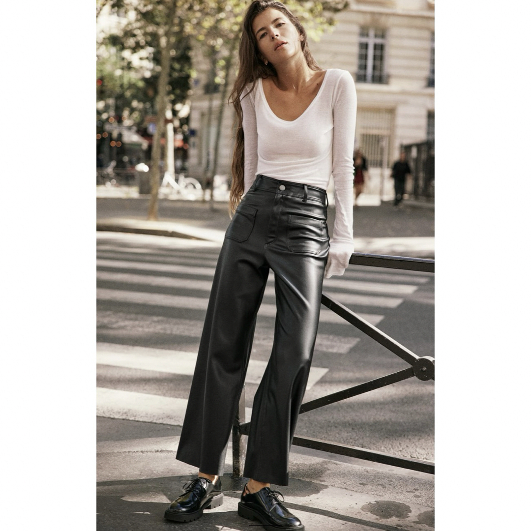 ZARA - ZWネイビー ストレート レッグ ハイウエスト フェイク ZARA - ZWネイビー ストレート レッグ ハイウエスト フェイク