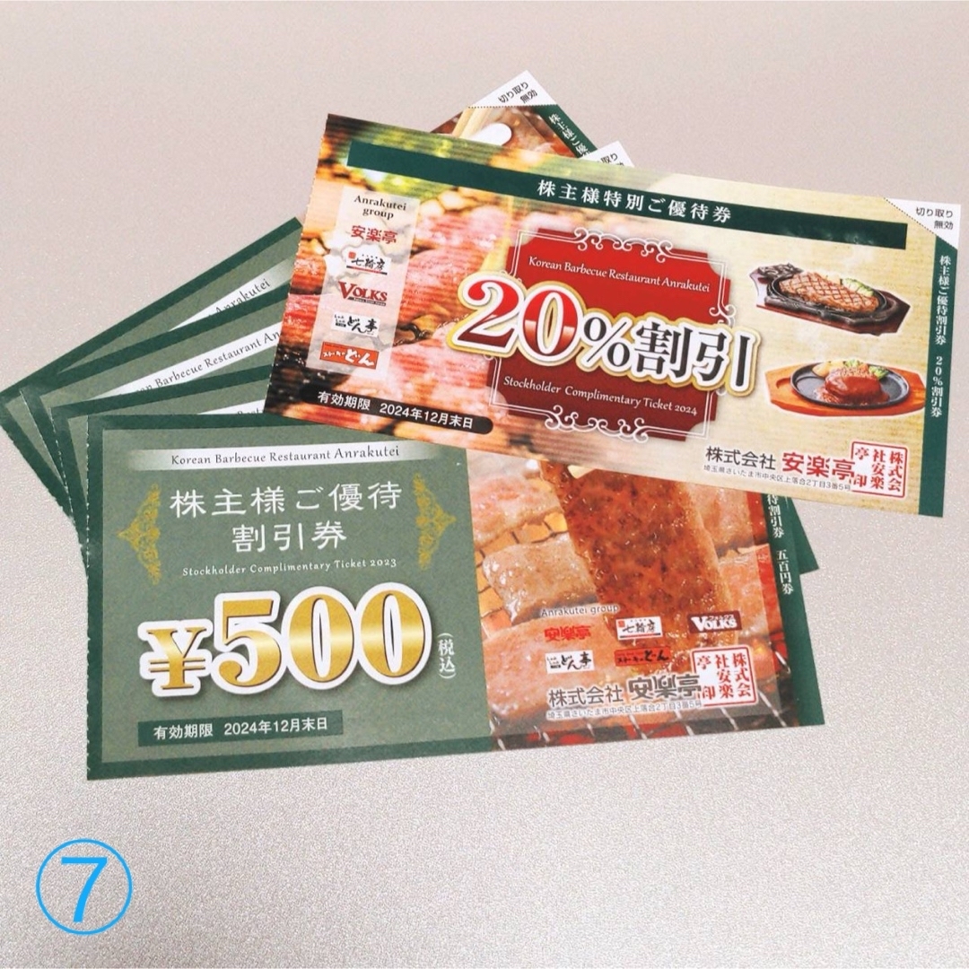 <⑦安楽亭株主優待券>有効期限12月末日:5枚セット チケットの優待券/割引券(レストラン/食事券)の商品写真
