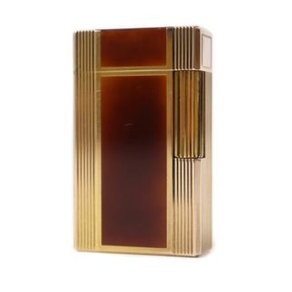 デュポン(DUPONT)の外装美品★Dupont デュポン ライン1 ロング ラッカー ローラー式 ガス ライター ブラウン（マーブル） ゴールド フランス製 メンズ 着火不可(タバコグッズ)