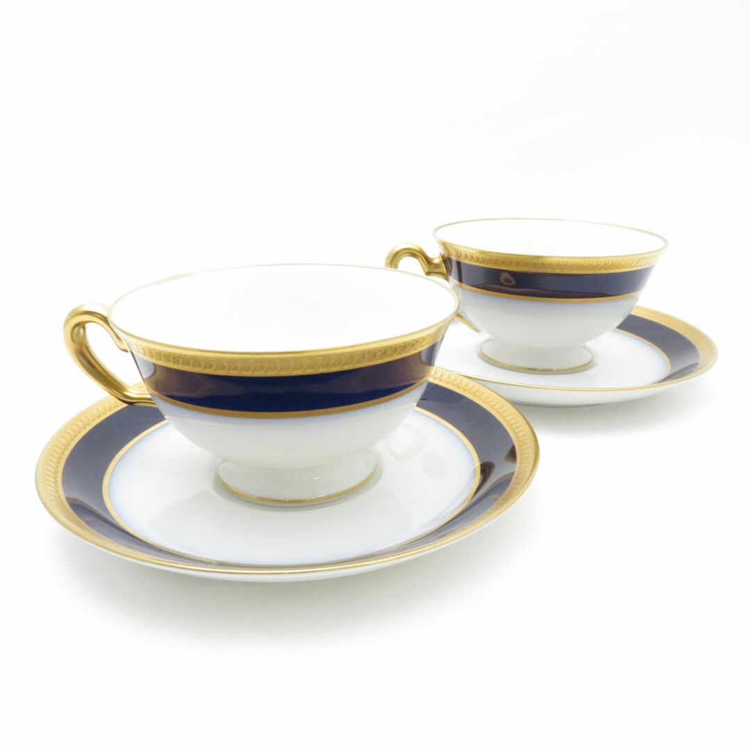 美品 OKURA 大倉陶園 瑠璃片葉金蝕 ティーカップ&ソーサー 2客 美品 OKURA 大倉陶園 瑠璃片葉金蝕 ティーカップ&ソーサー 2客