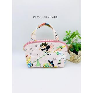 1点限り⭐︎持ち手付きポーチ☆懐かしい子供＆小花柄　アンティーク生地（ピンク）(ポーチ)