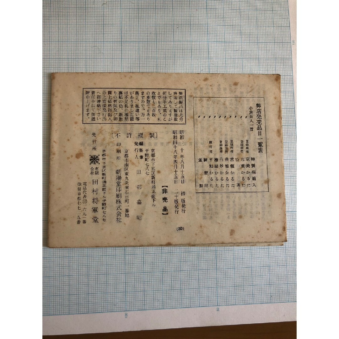 小倉百人一首 歌かるた 昭和レトロ 将軍堂製 当時物 小倉百人一首 歌かるた 昭和レトロ 将軍堂製 当時物