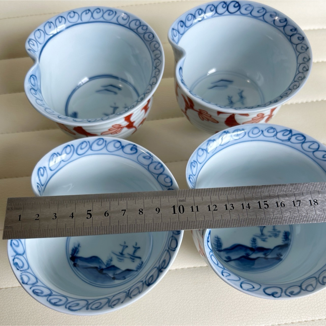 有田焼 - 有田焼 赤絵 染付山水 小鉢揃 4枚セット 変形鉢 古 有田焼 - 有田焼 赤絵 染付山水 小鉢揃 4枚セット 変形鉢 古