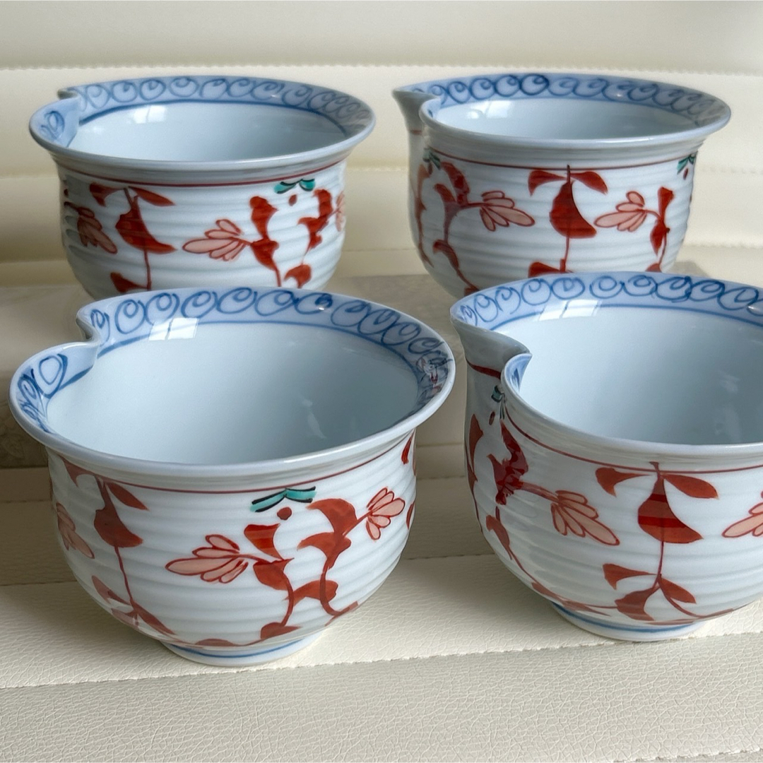 有田焼 - 有田焼 赤絵 染付山水 小鉢揃 4枚セット 変形鉢 古 有田焼 - 有田焼 赤絵 染付山水 小鉢揃 4枚セット 変形鉢 古