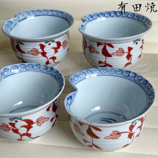 有田焼 - 有田焼 赤絵 染付山水 小鉢揃 4枚セット 変形鉢 古 有田焼 - 有田焼 赤絵 染付山水 小鉢揃 4枚セット 変形鉢 古