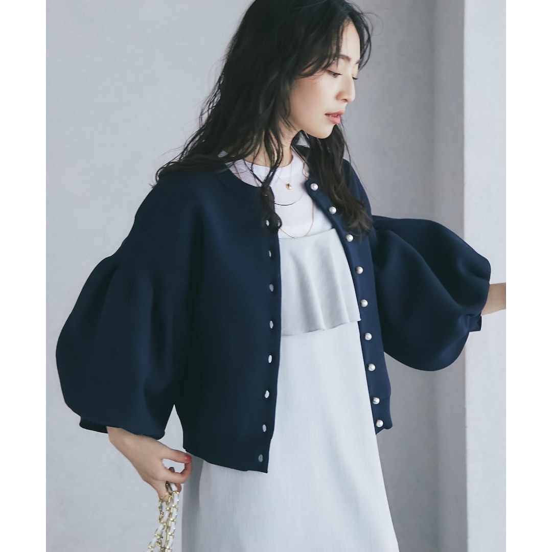 La boutique BonBon - La boutique BonBon パールぽわんとスリーブニットカーディガン