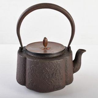 煎茶道具　山水文　紫斑銅蓋 　鉄瓶　鉄壷　M　R7676(金属工芸)