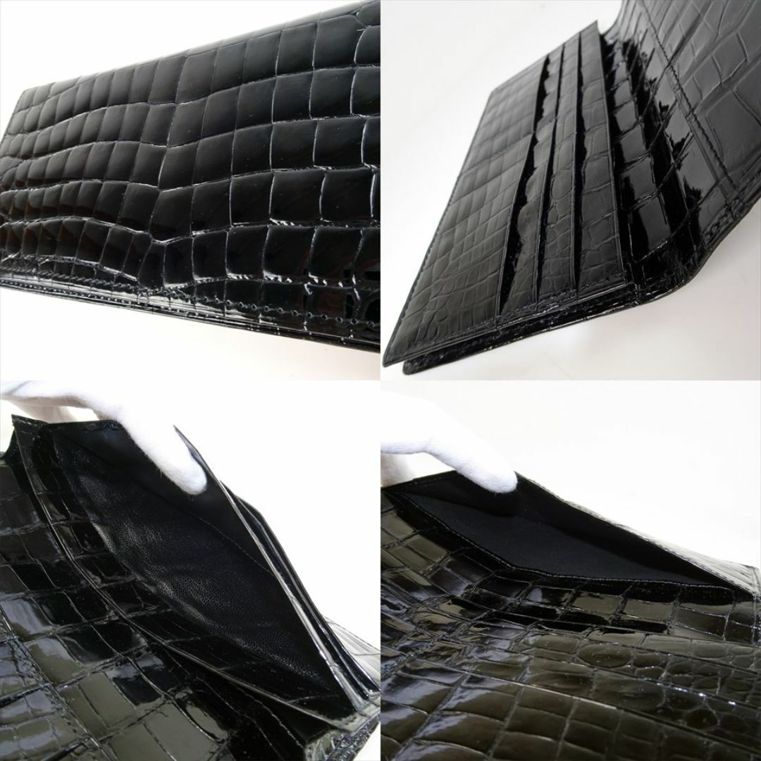 新品 クロコダイルレザー 札入れ 長財布 無双 左右対称 ブラック 新品 クロコダイルレザー 札入れ 長財布 無双 左右対称 ブラック